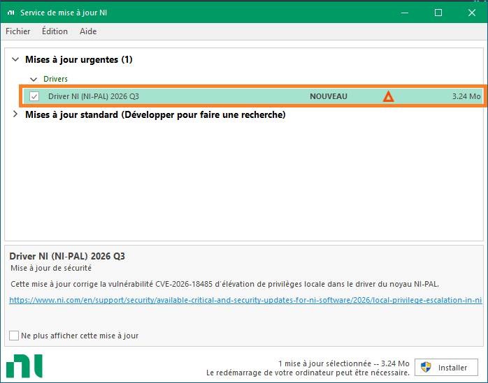 NI Service Mise à jour NI
