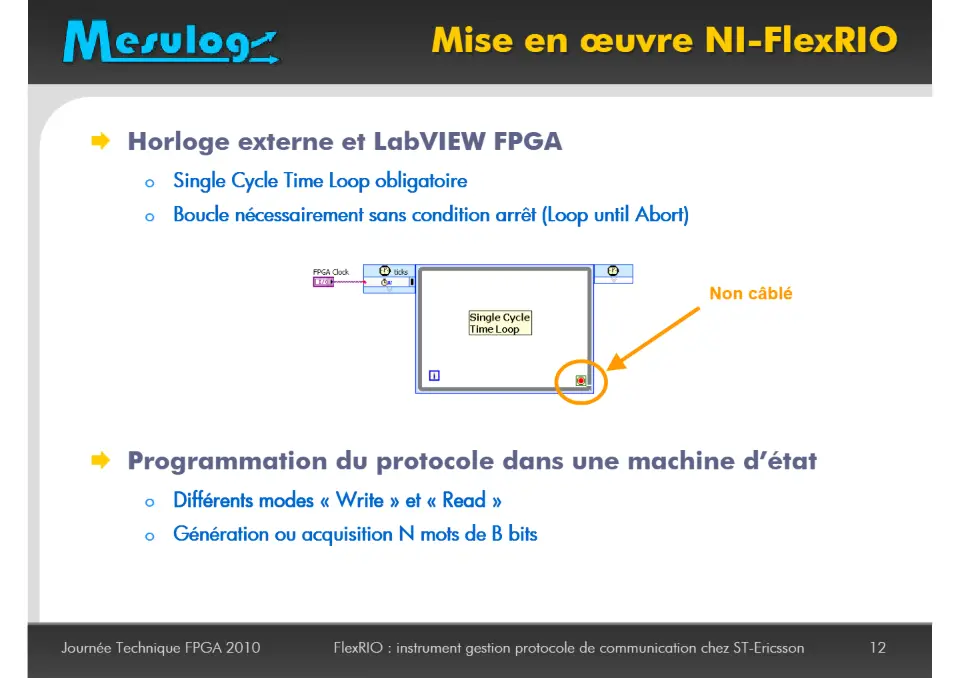 Jean-Louis Schricke MESULOG Réalisation d’un instrument de gestion de protocole de communication basé sur du matériel FlexRIO au sein d’un banc de test automatisé chez ST-Ericsson – diapositive 12