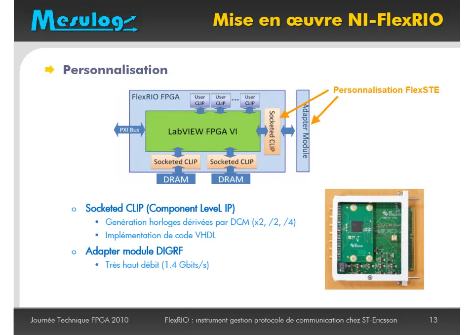 Jean-Louis Schricke MESULOG Réalisation d’un instrument de gestion de protocole de communication basé sur du matériel FlexRIO au sein d’un banc de test automatisé chez ST-Ericsson – diapositive 13