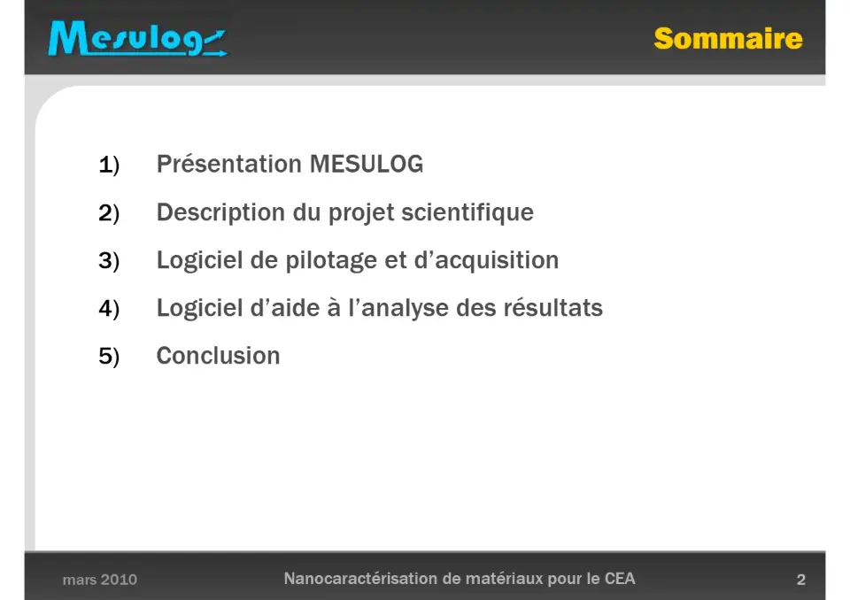 Sommaire – diapositive 2