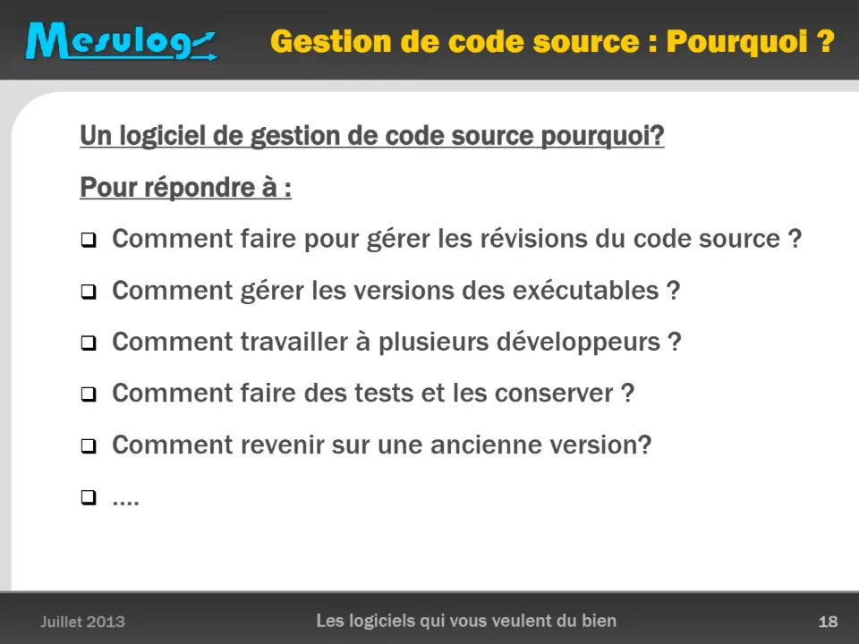 Gestion de code source : Pourquoi ? – diapositive 18