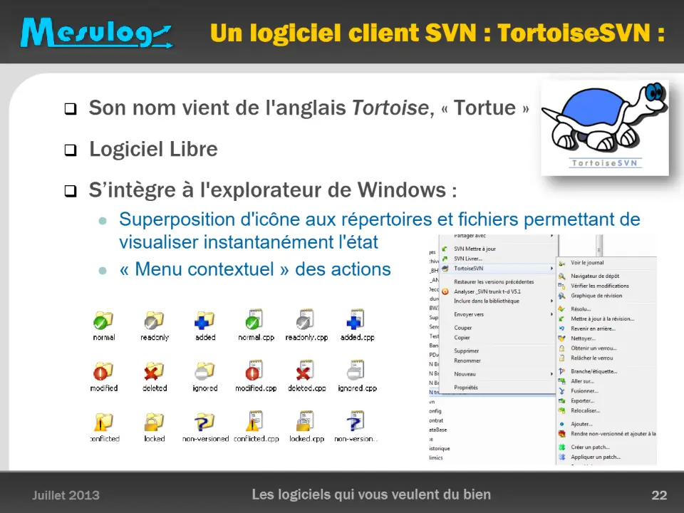 Un logiciel client SVN : TortoiseSVN : – diapositive 22