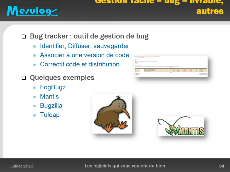 Gestion Tâche – bug – livrable, autres – diapositive 34
