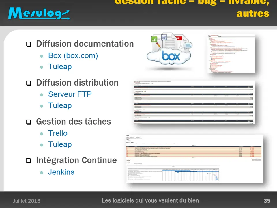 Gestion Tâche – bug – livrable, autres – diapositive 35