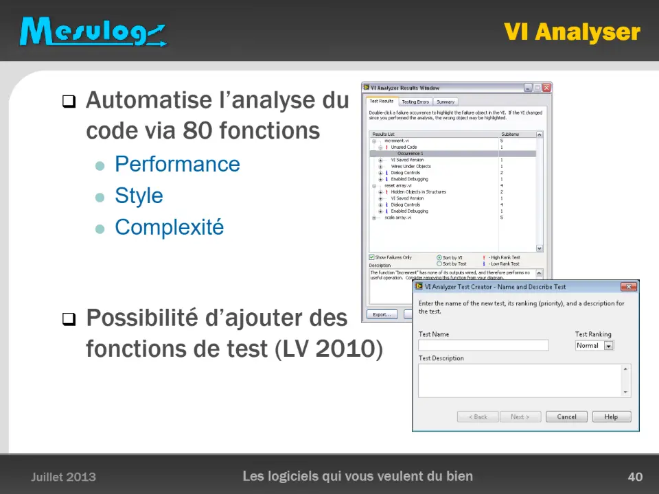 VI Analyser Automatise l’analyse du code via 80 fonctions – diapositive 40