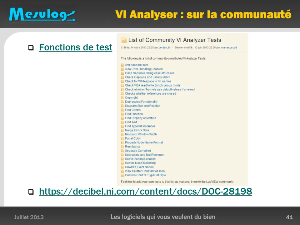 VI Analyser : sur la communauté – diapositive 41