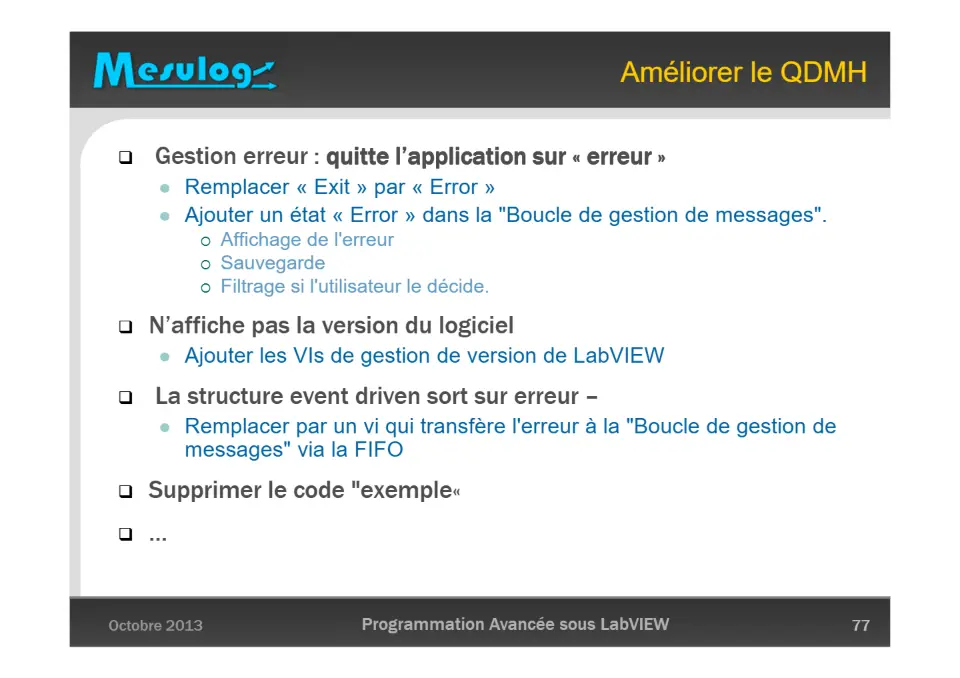 Améliorer le QDMH – diapositive 77