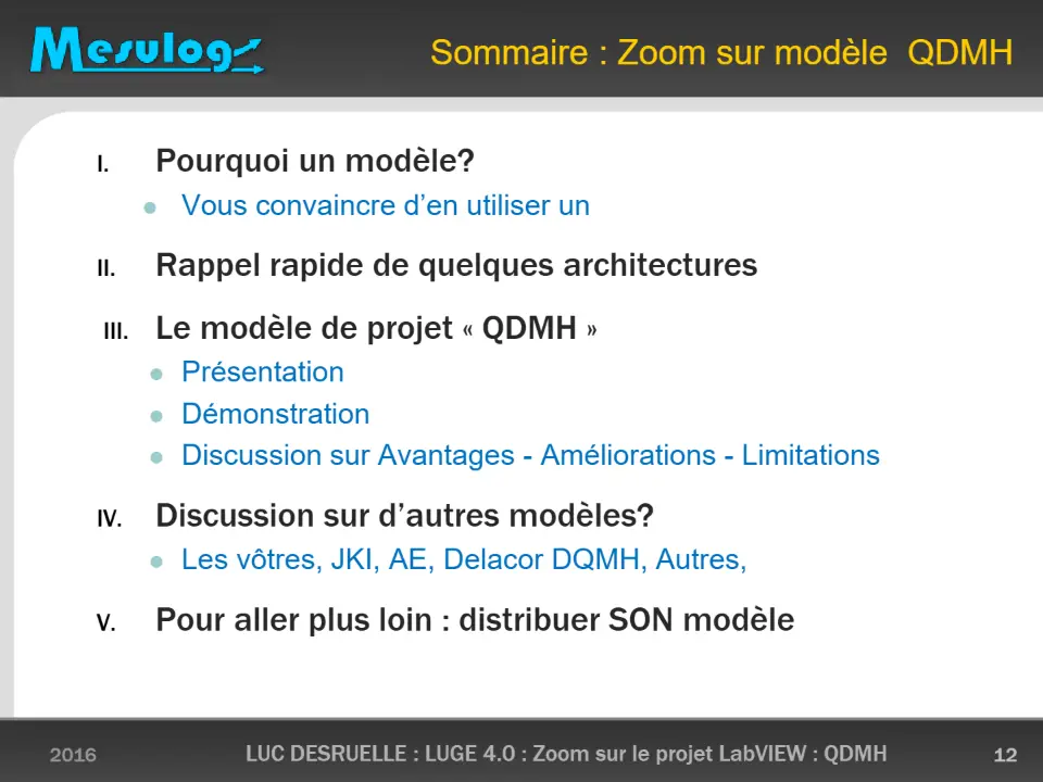 Sommaire : Zoom sur modèle QDMH I. Pourquoi un modèle? – diapositive 12