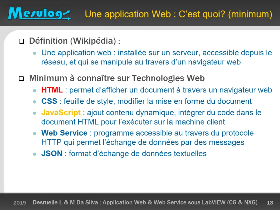 Une application Web : C’est quoi? (minimum)  Définition (Wikipédia) : – diapositive 13