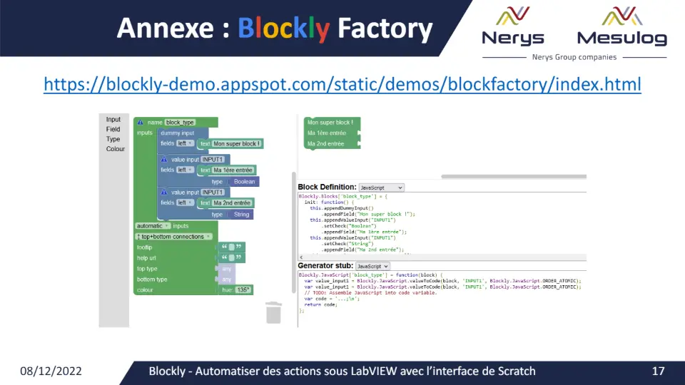Annexe : Blockly Factory – diapositive 16