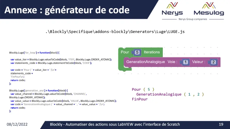 Annexe : générateur de code – diapositive 18