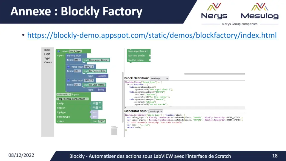 Annexe : Blockly Factory – diapositive 17