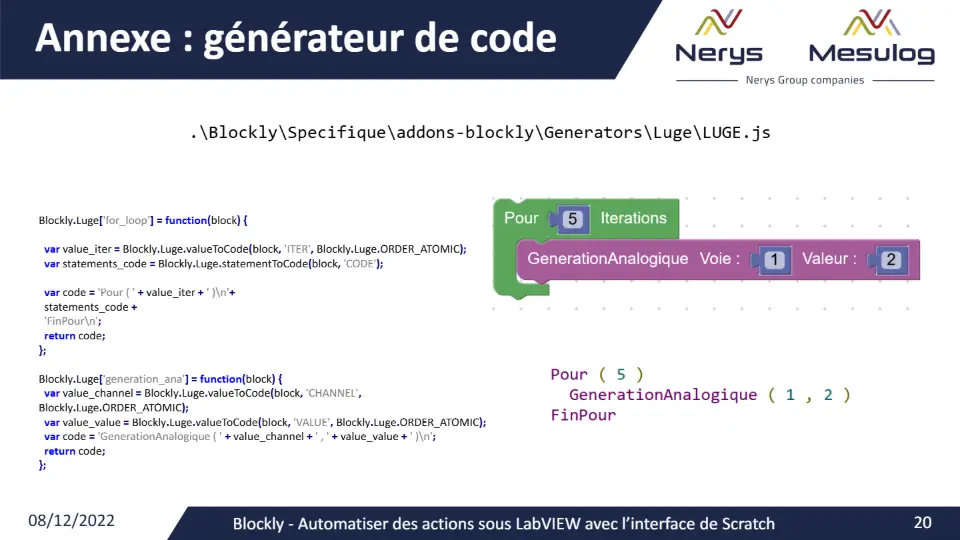 Annexe : générateur de code – diapositive 19