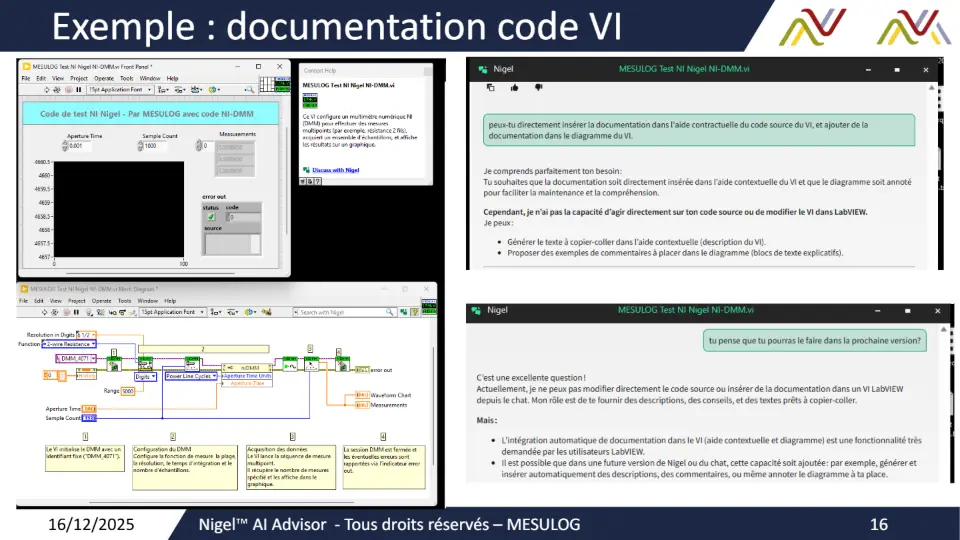 Exemple : documentation code VI – diapositive 16