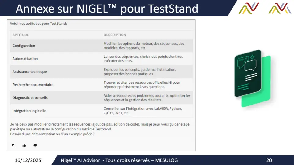 Annexe sur NIGEL pour TestStand – diapositive 20