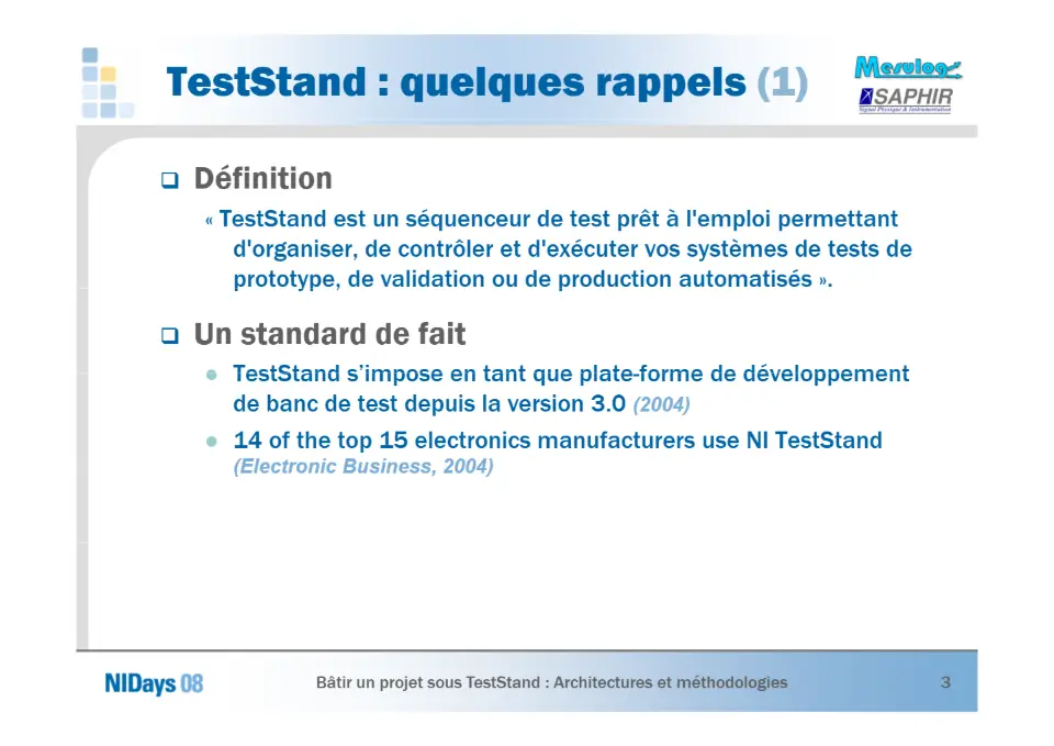 Bâtir un projet sous TestStand – diapositive 3
