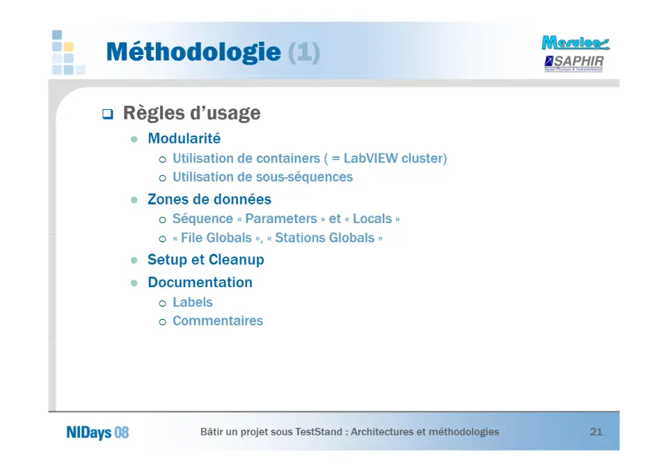 Bâtir un projet sous TestStand – diapositive 21