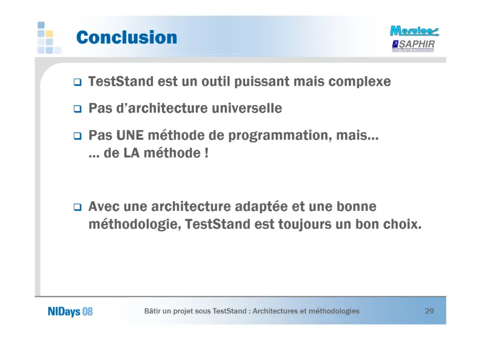 Bâtir un projet sous TestStand – diapositive 29