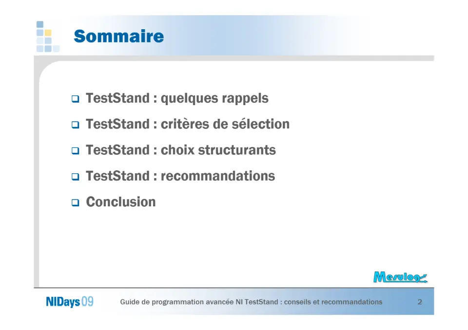 Guide de programmation avancée NI TestStand – diapositive 2