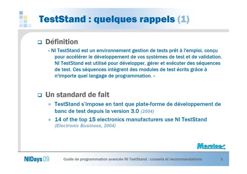 Guide de programmation avancée NI TestStand – diapositive 3