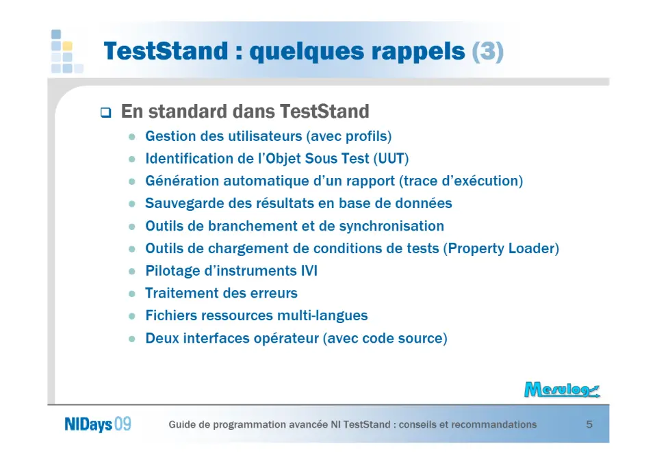 Guide de programmation avancée NI TestStand – diapositive 5