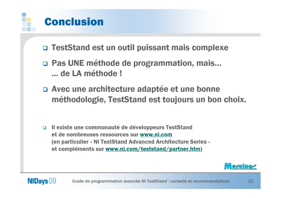 Guide de programmation avancée NI TestStand – diapositive 22