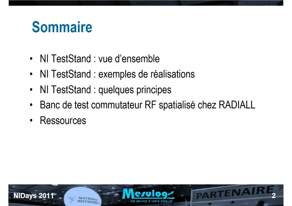 Introduction au séquenceur de test NI TestStand et exemple d'utilisation chez RADIALL pour le test de commutateurs HF spatialisés – diapositive 2