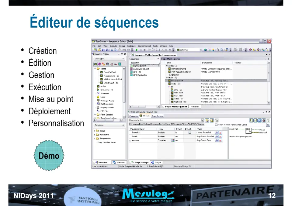 Introduction au séquenceur de test NI TestStand et exemple d'utilisation chez RADIALL pour le test de commutateurs HF spatialisés – diapositive 12