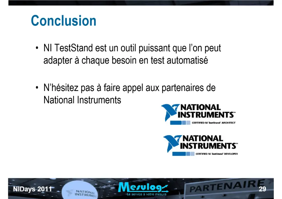 Introduction au séquenceur de test NI TestStand et exemple d'utilisation chez RADIALL pour le test de commutateurs HF spatialisés – diapositive 29