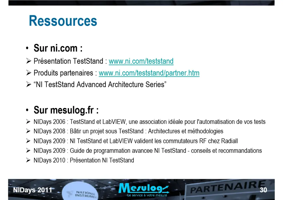 Introduction au séquenceur de test NI TestStand et exemple d'utilisation chez RADIALL pour le test de commutateurs HF spatialisés – diapositive 30