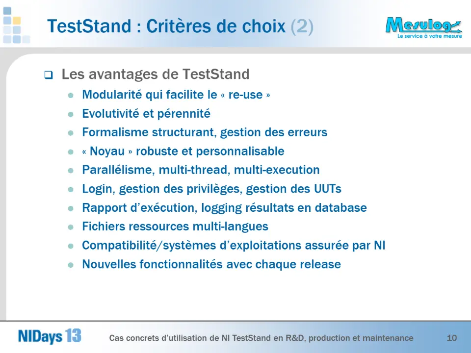 TestStand : Critères de choix (2) – diapositive 10