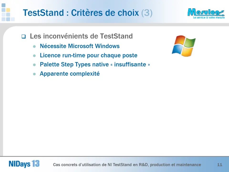 TestStand : Critères de choix (3) – diapositive 11