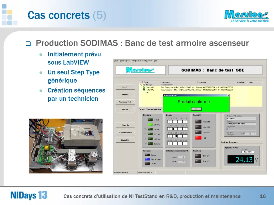  Production SODIMAS : Banc de test armoire ascenseur – diapositive 16