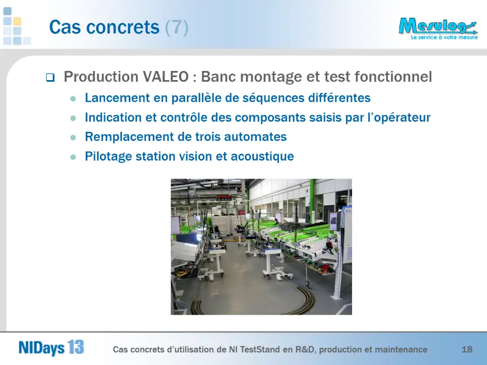  Production VALEO : Banc montage et test fonctionnel – diapositive 18