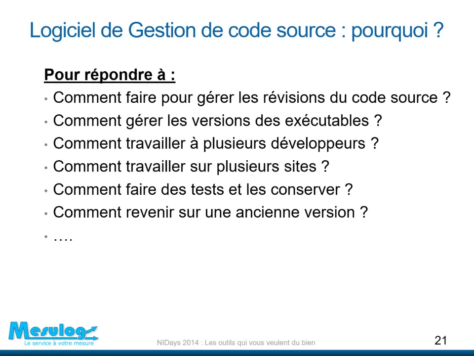 Logiciel de Gestion de code source : pourquoi ? – diapositive 21