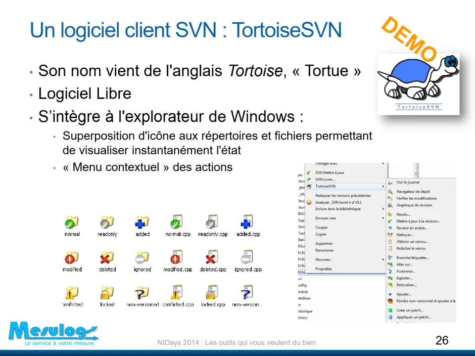 Un logiciel client SVN : TortoiseSVN – diapositive 26