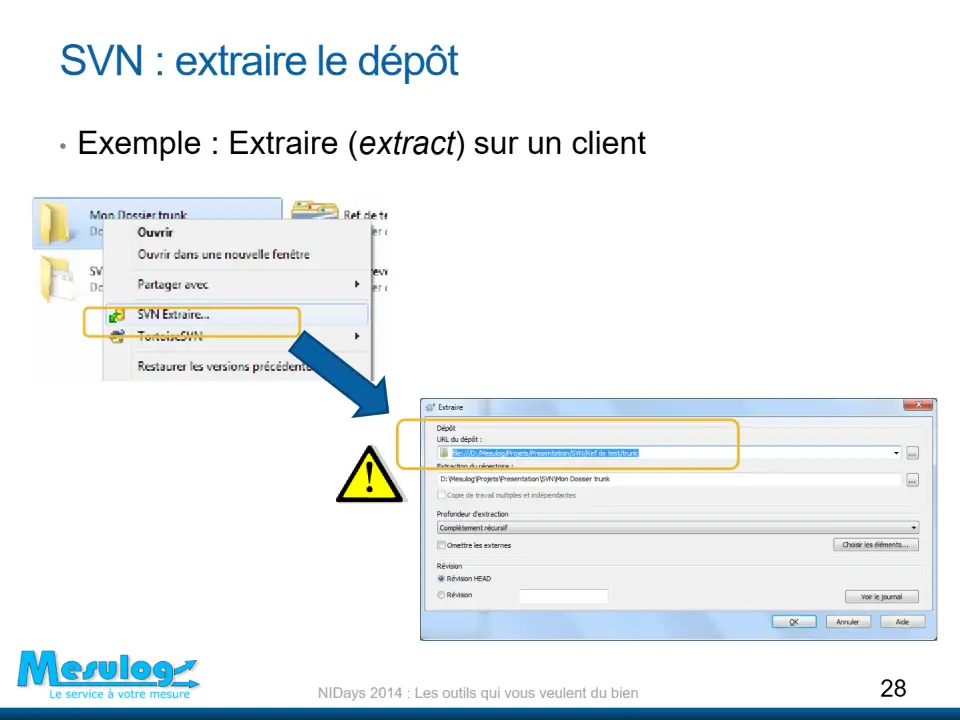SVN : extraire le dépôt – diapositive 28