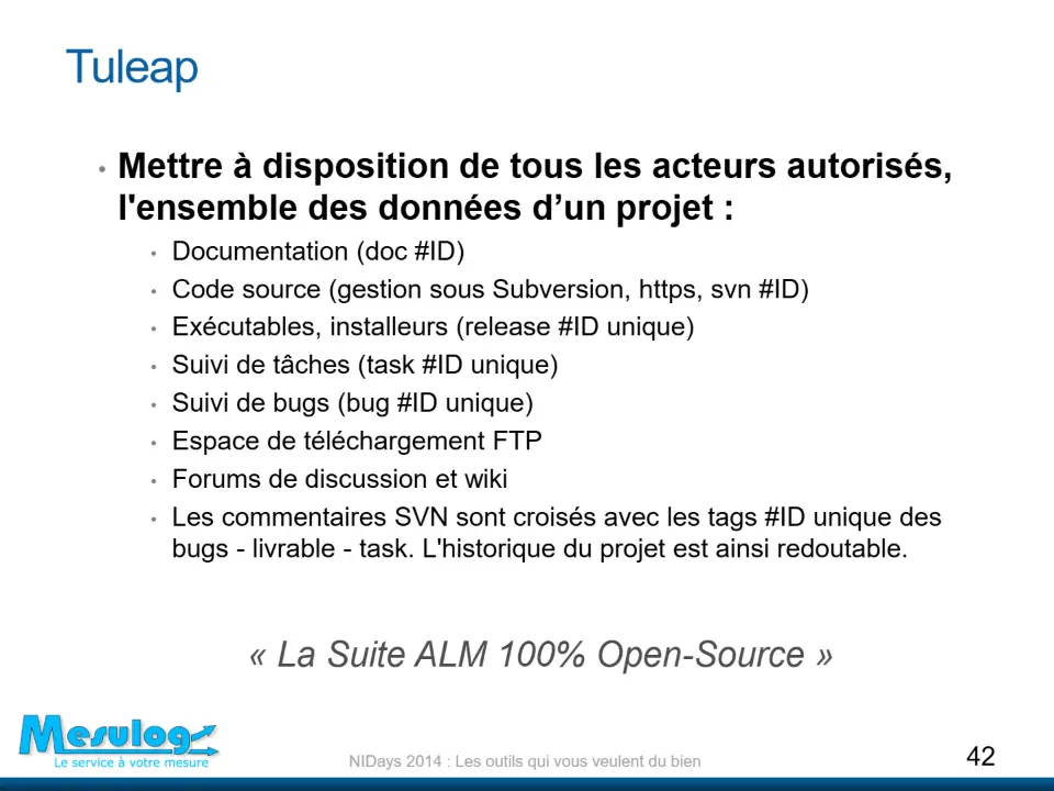 Tuleap – diapositive 42