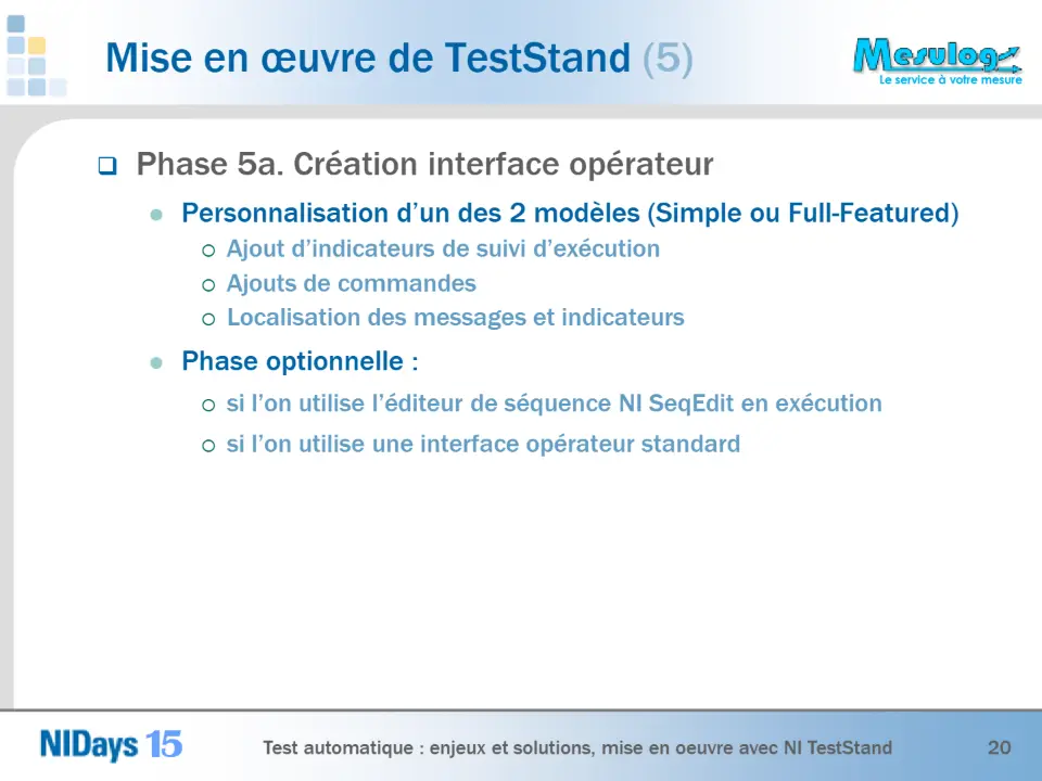  Phase 5a. Création interface opérateur – diapositive 20