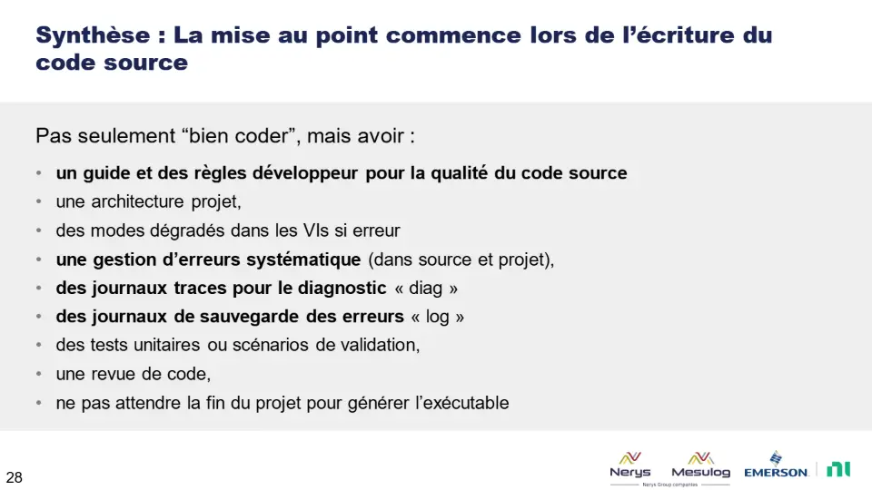 Synthèse : La mise au point commence lors de l’écriture du code source – diapositive 28