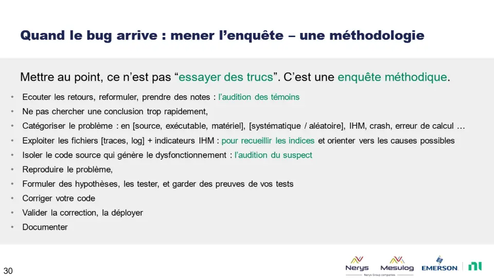 Quand le bug arrive : mener l’enquête – une méthodologie – diapositive 30