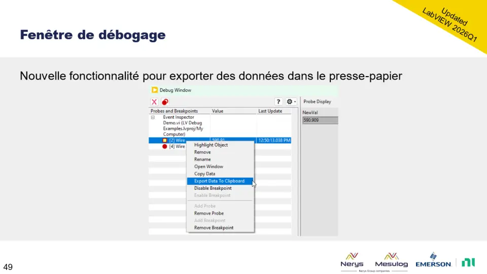 Fenêtre de débogage – diapositive 49