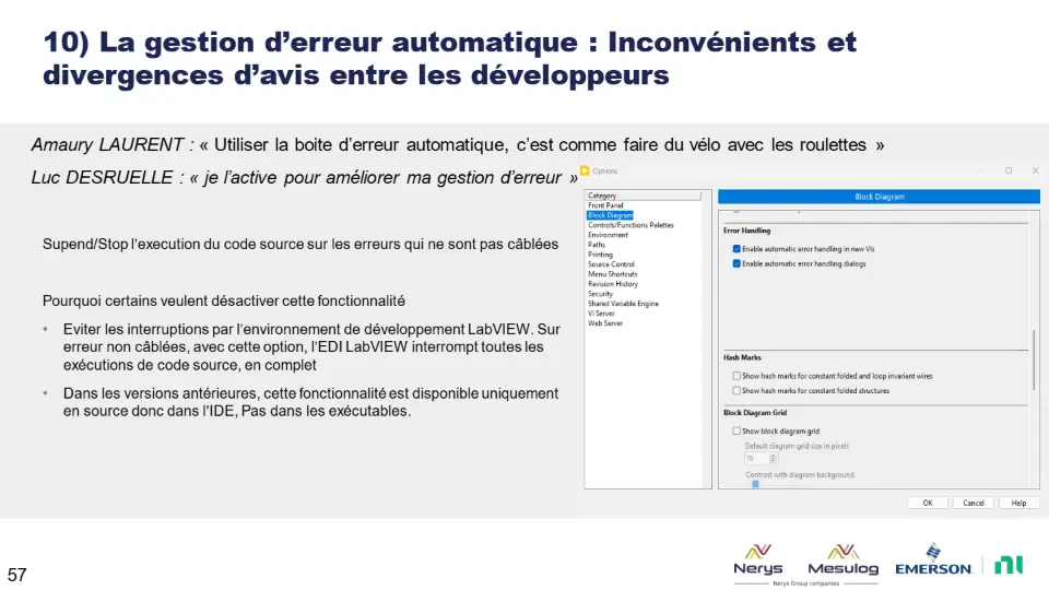 10) La gestion d’erreur automatique : Inconvénients et divergences d’avis entre les développeurs – diapositive 57