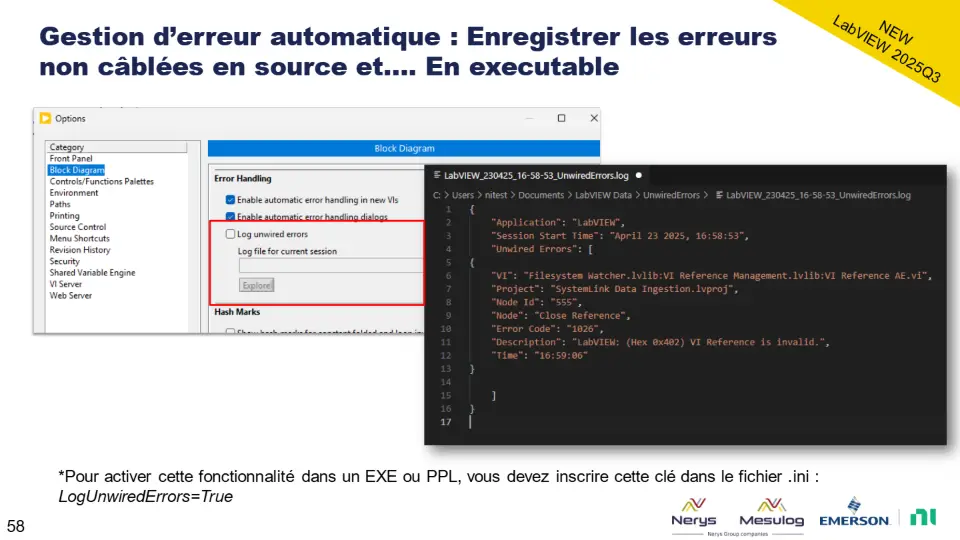 Gestion d’erreur automatique : Enregistrer les erreurs non câblées en source et…. En executable – diapositive 58