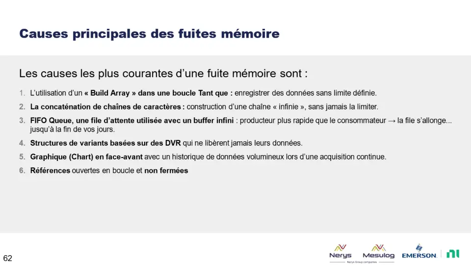 Causes principales des fuites mémoire – diapositive 62