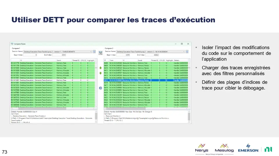 Utiliser DETT pour comparer les traces d’exécution – diapositive 73
