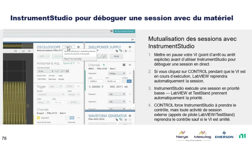 InstrumentStudio pour déboguer une session avec du matériel – diapositive 78